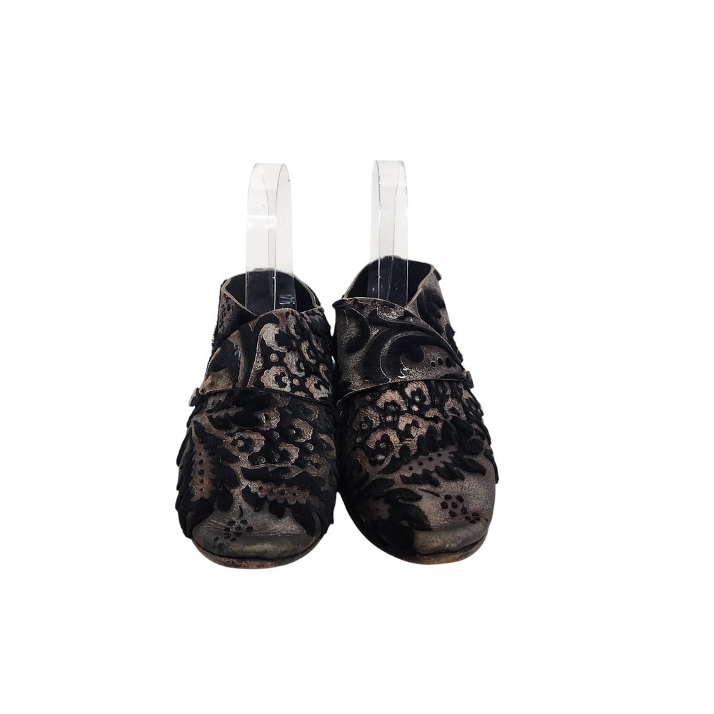 CYDWOQ Edge Shoes Womens 6 36 Black Floral Victorian Embossed Leather Handmade - Picture 3 of 9